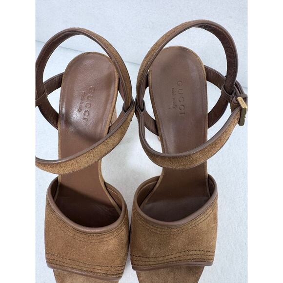 Gucci Danielle Suede Platform Sandal, Brick authentic brown straps shoes sz 37 - Picture 6 of 9